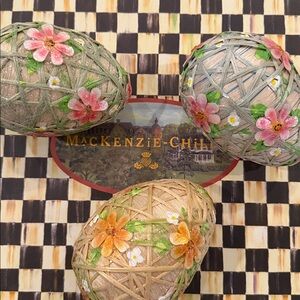 FOUR MacKenzie Childs Colorful Floral Patterned Eggs